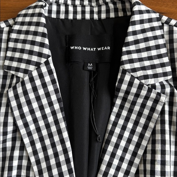 Who What Wear Black White Gingham Check Puff Sleeve Blazer Size Medium - Picture 6 of 8